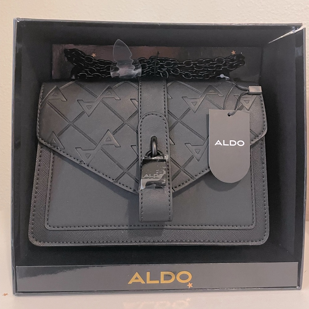 SOLD ALDO Black Monogrammed A Purse with chain New in Box - Picture 1 of 4